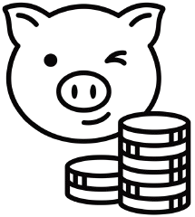 Winking piggy bank coins icon